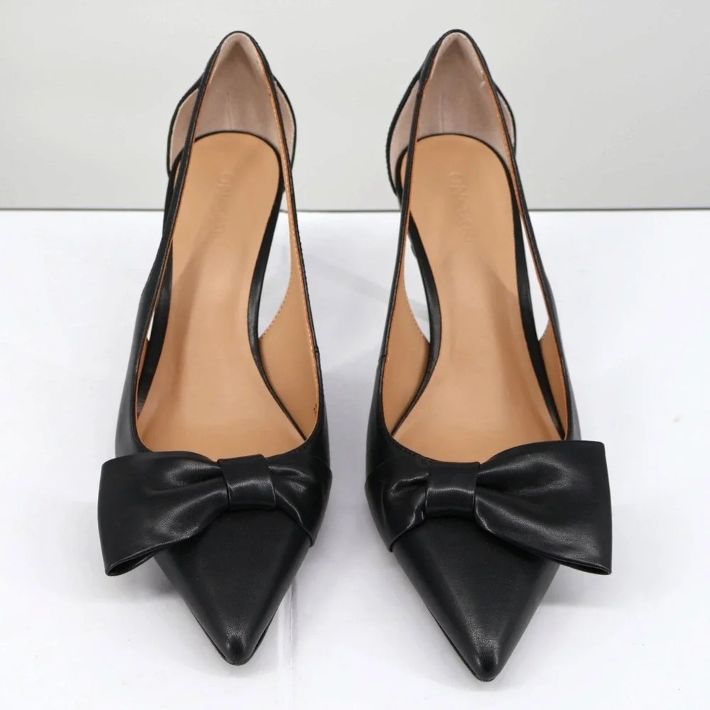 ON 34th Elayne Black Bow Pointed Toe D'Orsay Heels‎ Stiletto Pump Sz 9M